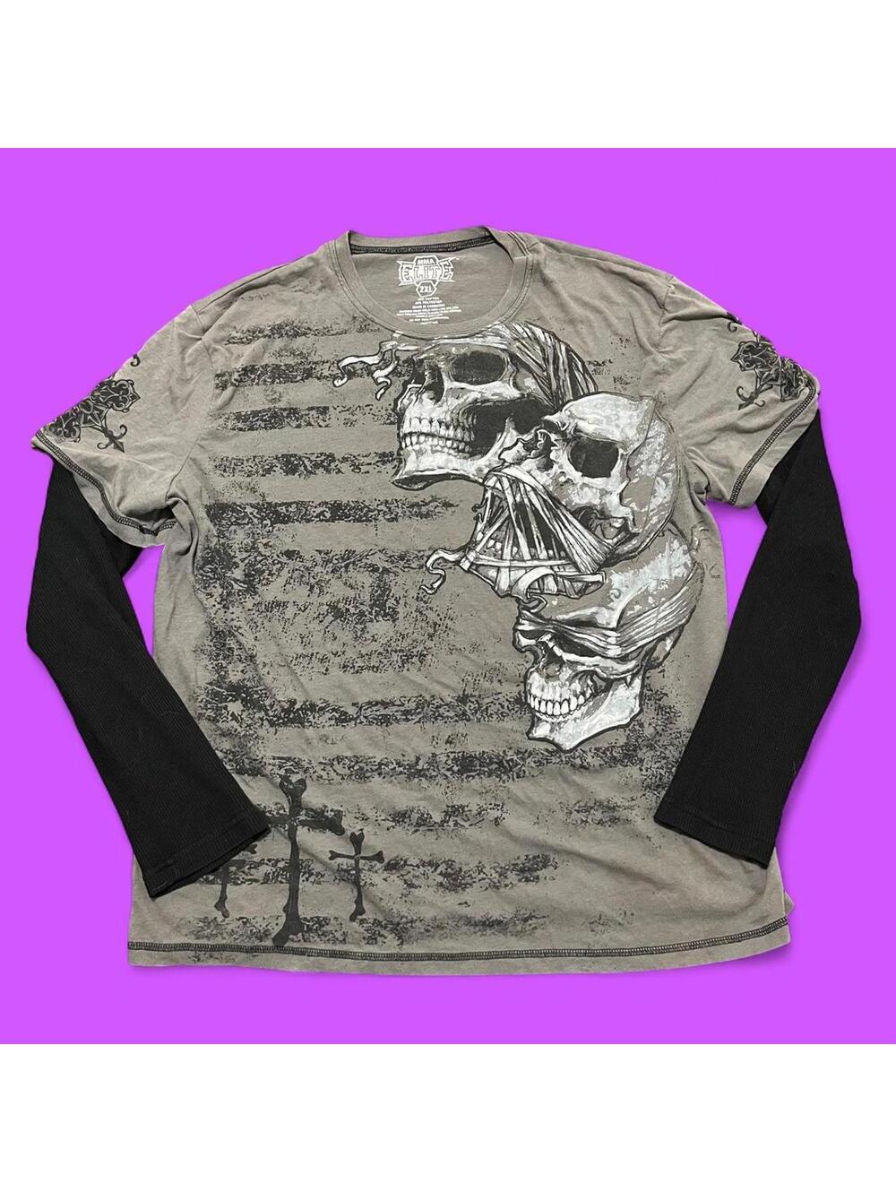 Y2K MMA Elite Gray Layered Long Sleeve THERMAL Graphic Tee